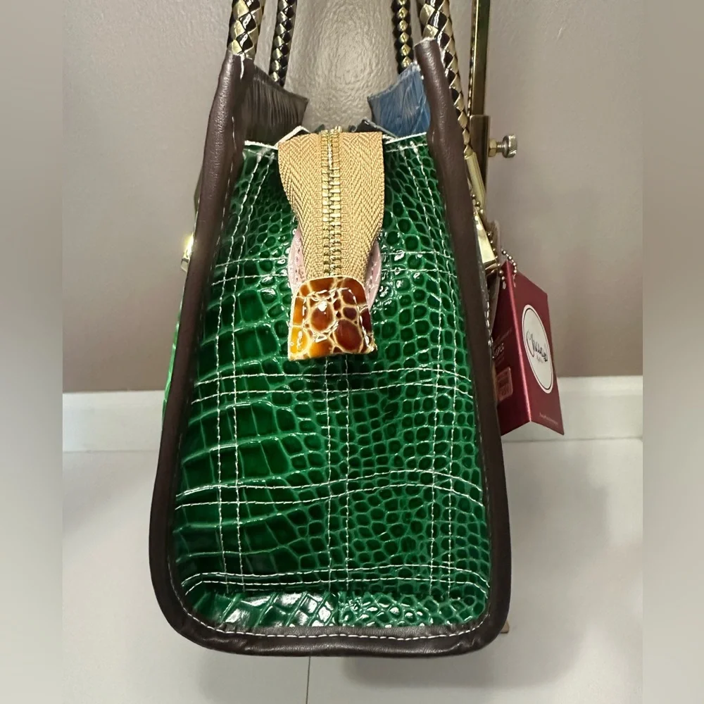 Chaos by Elsie NWT Set of Multicolor Croc Embossed Leather Satchel & Pouch